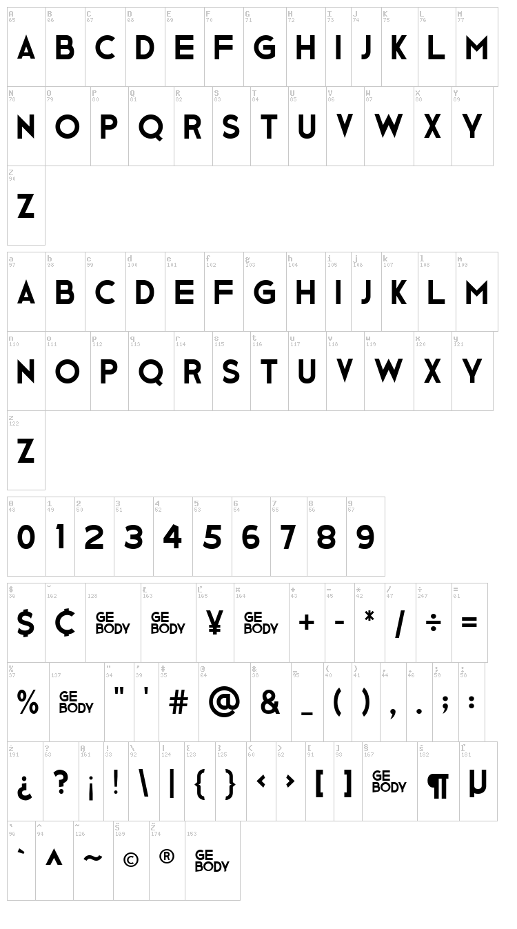 Ge Body font map